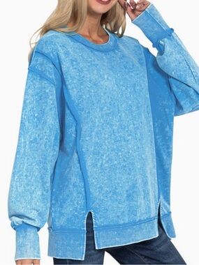 100% cotton Light Blue Mineral acid Wash Oversized Sweatshirt French Terry L/XL